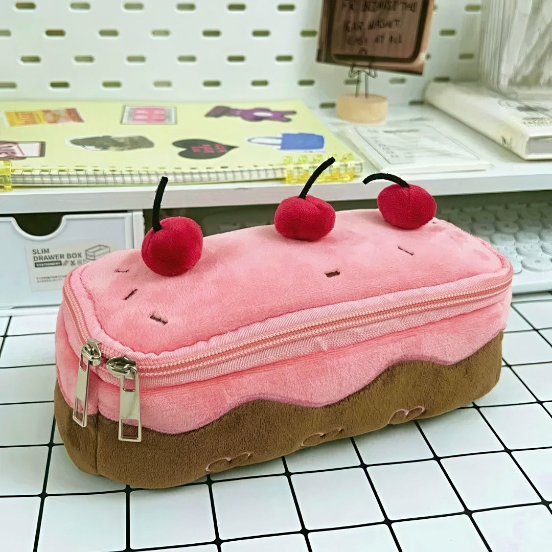 Large Capacity Cherry Cake Plush Pencil Case