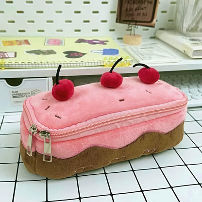 Large Capacity Cherry Cake Plush Pencil Case