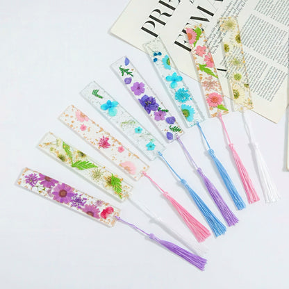 Transparent Acrylic Bookmark with Dried Flowers and Gold Flakes