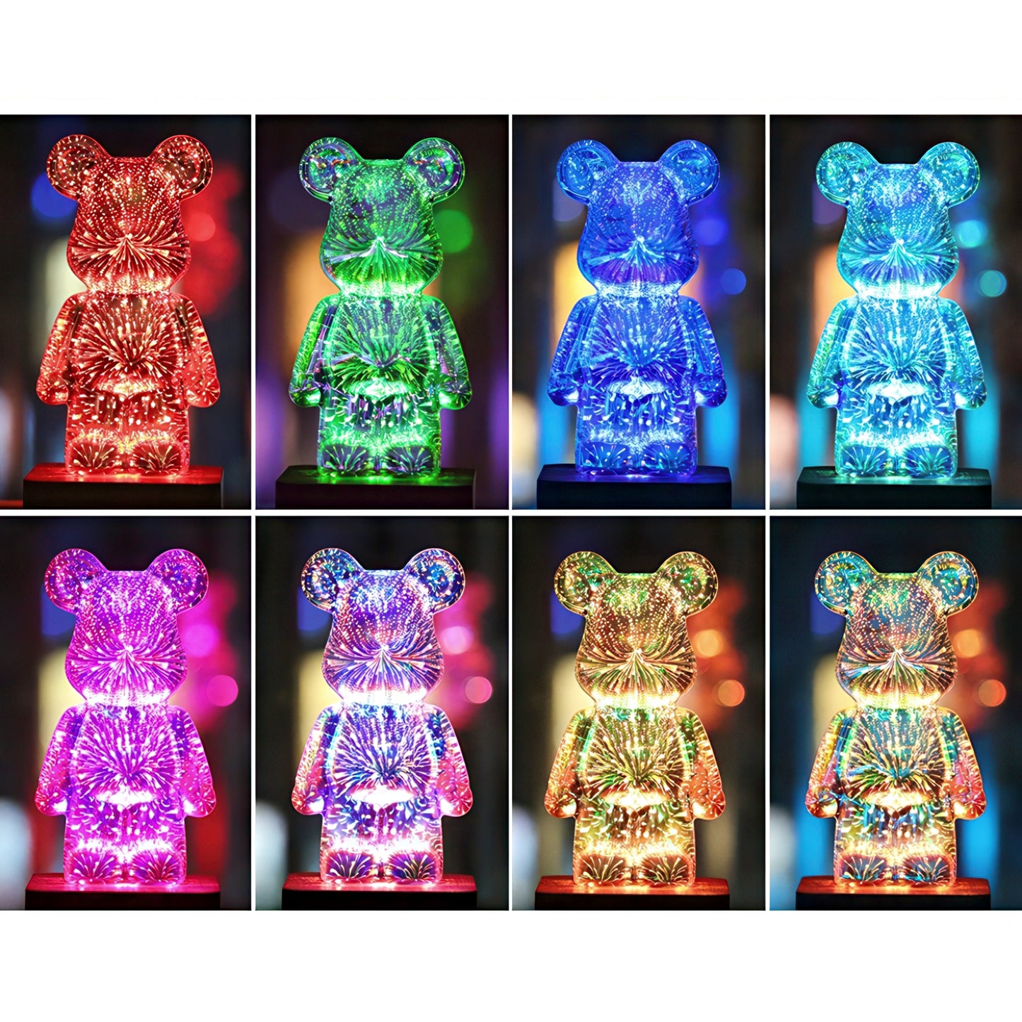 LED Bearbrick Nightlight with 3D Fireworks Effect