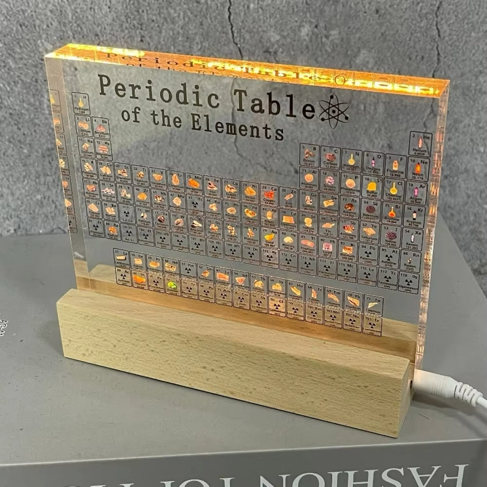 Acrylic Periodic Table with Wooden LED Base