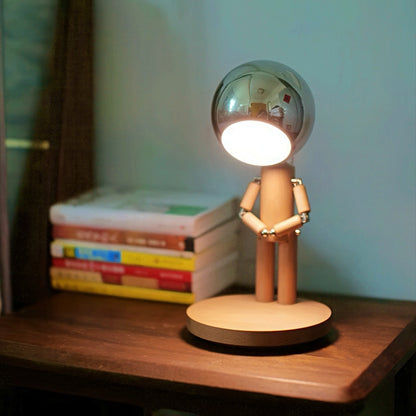 Rechargeable Wooden Figure Desk Lamp with Adjustable Joints