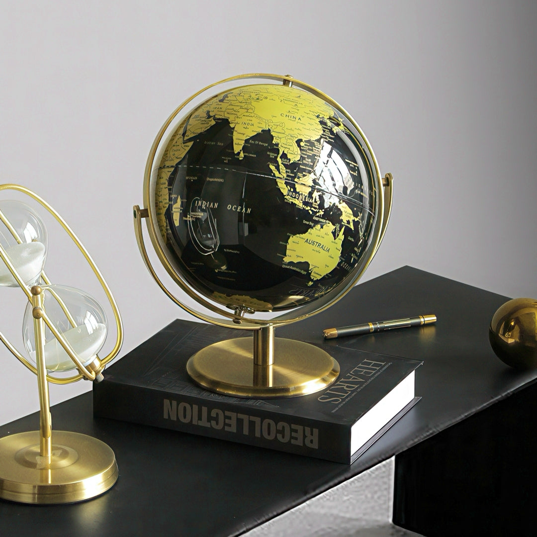 World Globe with Metal Arc and Base