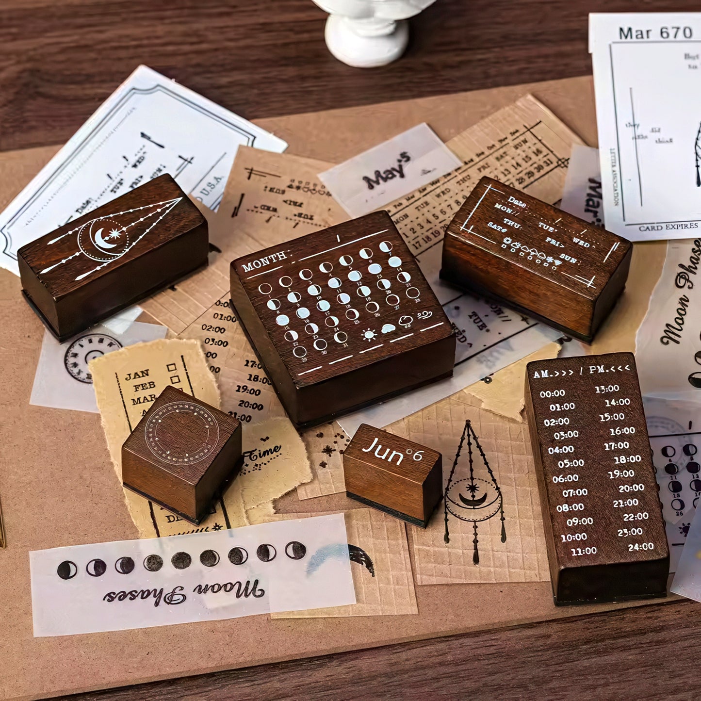 Moon Phase Calendar Wooden Stamp Set