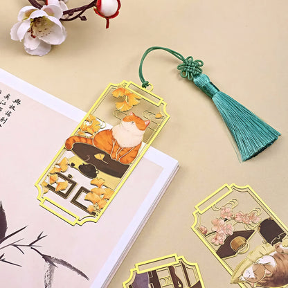 Relaxing Cat Oriental Style Metal Bookmark