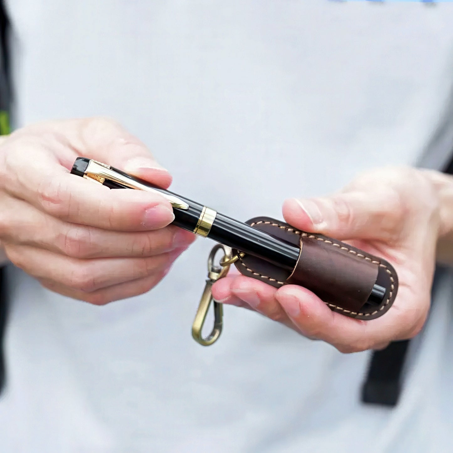 Dyed Cowhide Pen Holder Keychain