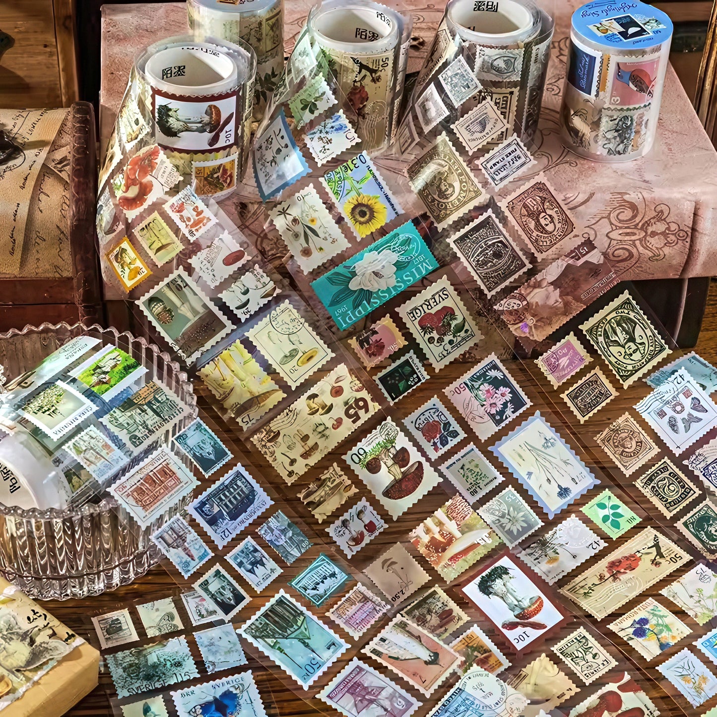 Retro Postage Stamp Sticker Roll