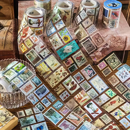 Retro Postage Stamp Sticker Roll