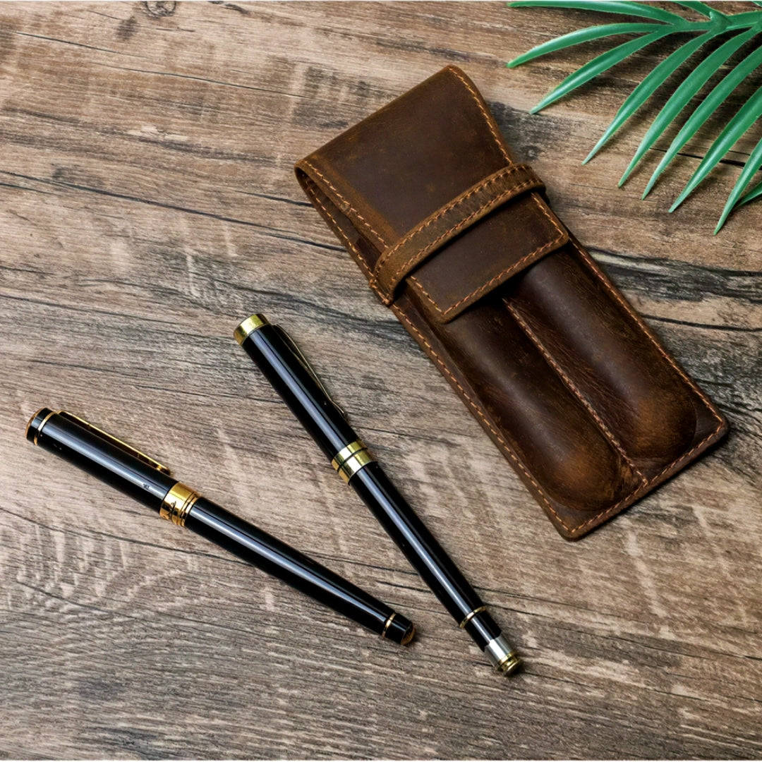 Retro Cowhide Leather Pen Case with 1/2/3 Slots
