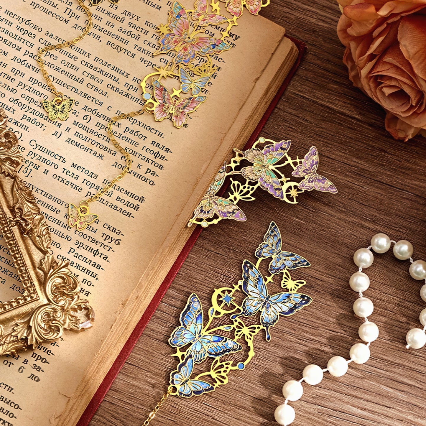 Starry Butterfly Themed Metal Bookmark