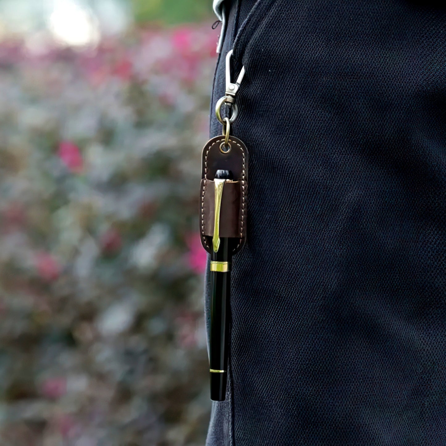 Dyed Cowhide Pen Holder Keychain