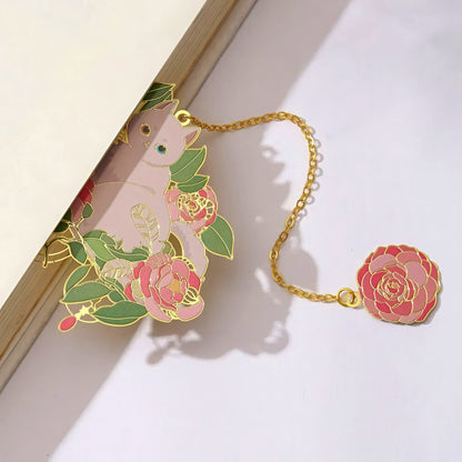 Cat with Flowers Metal Bookmark