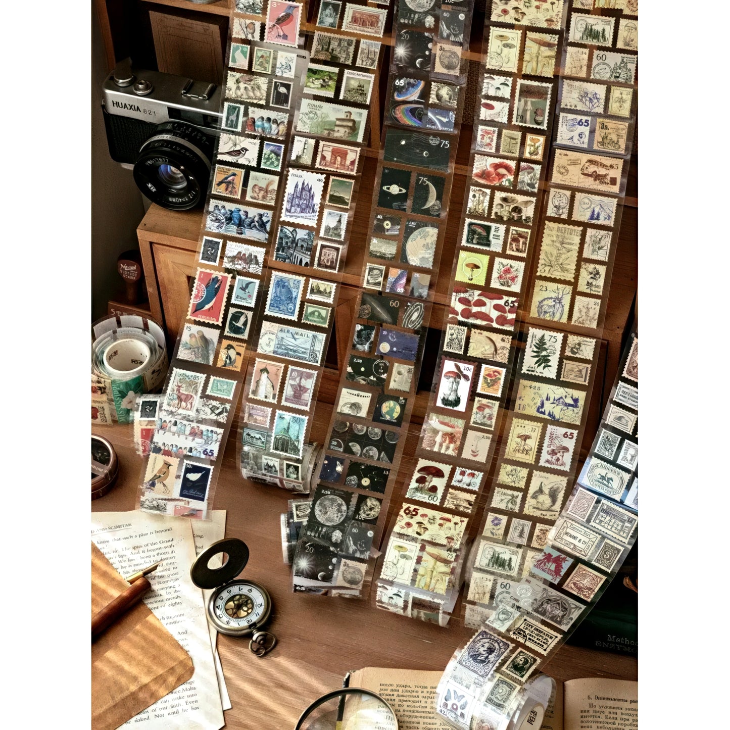 Retro Postage Stamp Sticker Roll