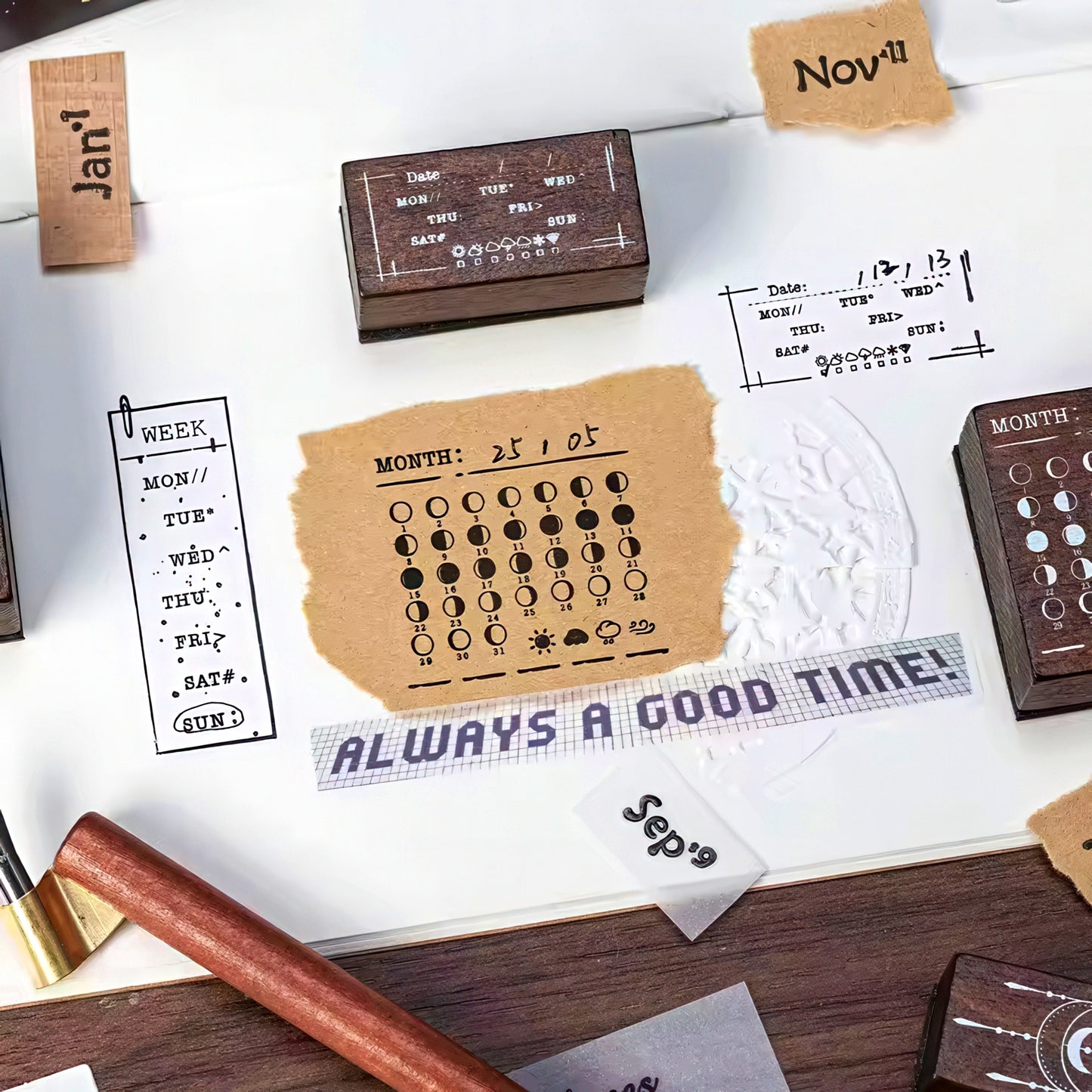 Moon Phase Calendar Wooden Stamp Set