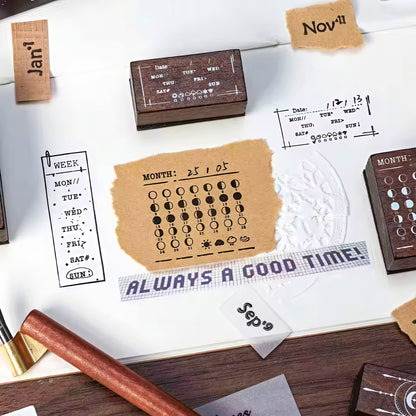 Moon Phase Calendar Wooden Stamp Set