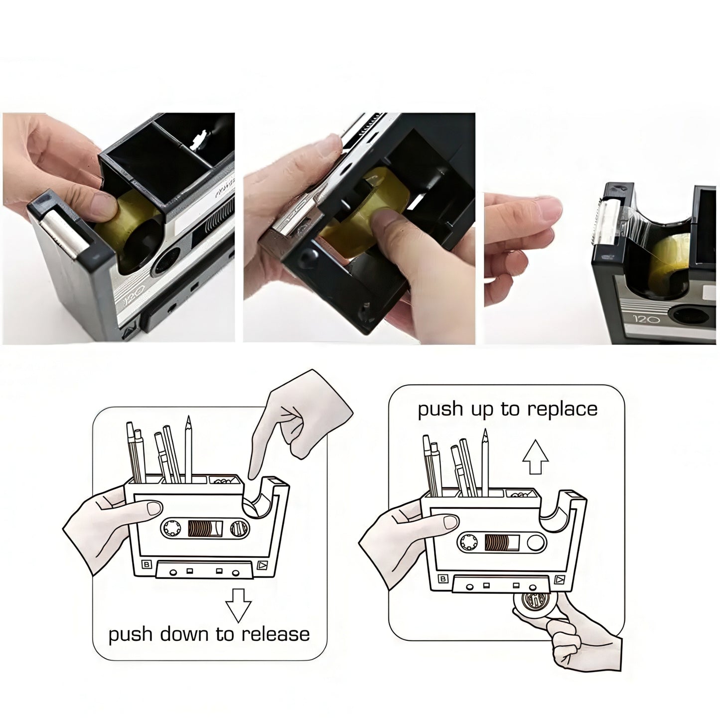Retro Cassette Shaped Pen Holder with Tape Dispenser