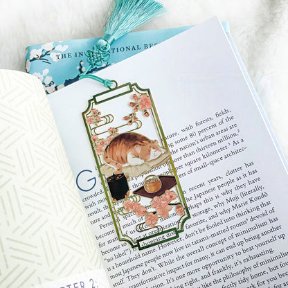 Relaxing Cat Oriental Style Metal Bookmark