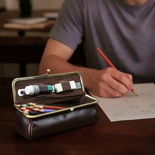 Retro Handmade Full Grain Leather Pencil Case