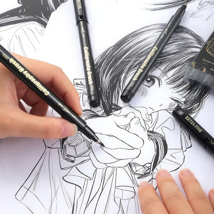 Black Ink Calligraphy Brush Pen Set