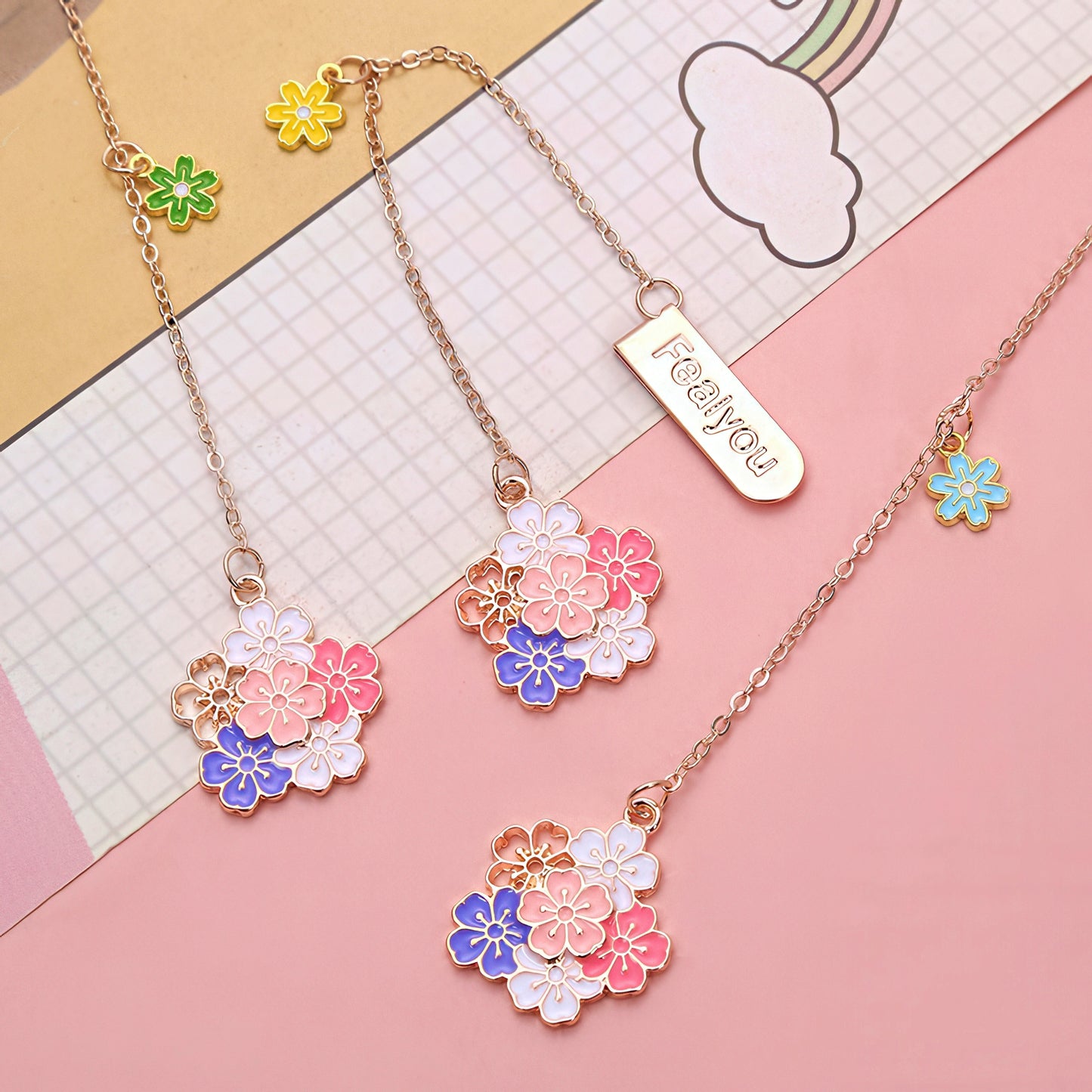 Cherry Blossoms Metal Charm Bookmark