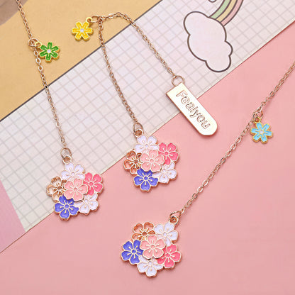 Cherry Blossoms Metal Charm Bookmark