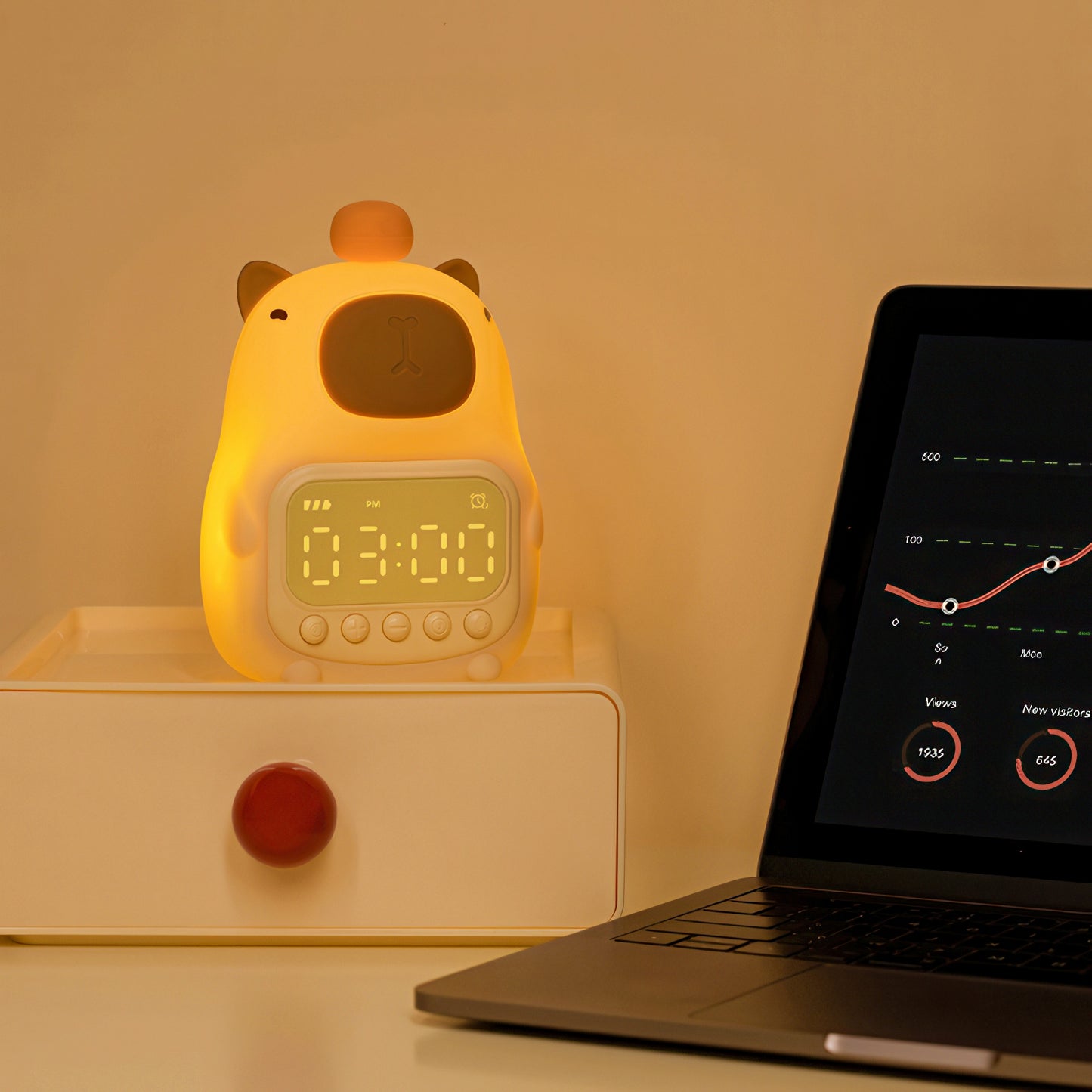 Cute Capybara Digital Alarm Clock with Nightlight