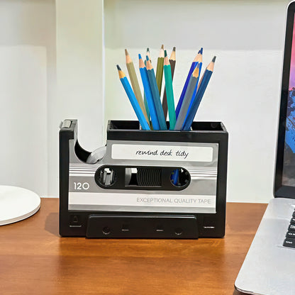 Retro Cassette Shaped Pen Holder with Tape Dispenser