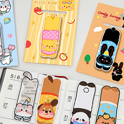 Collection of cute animal-themed magnetic bookmarks on a white background
