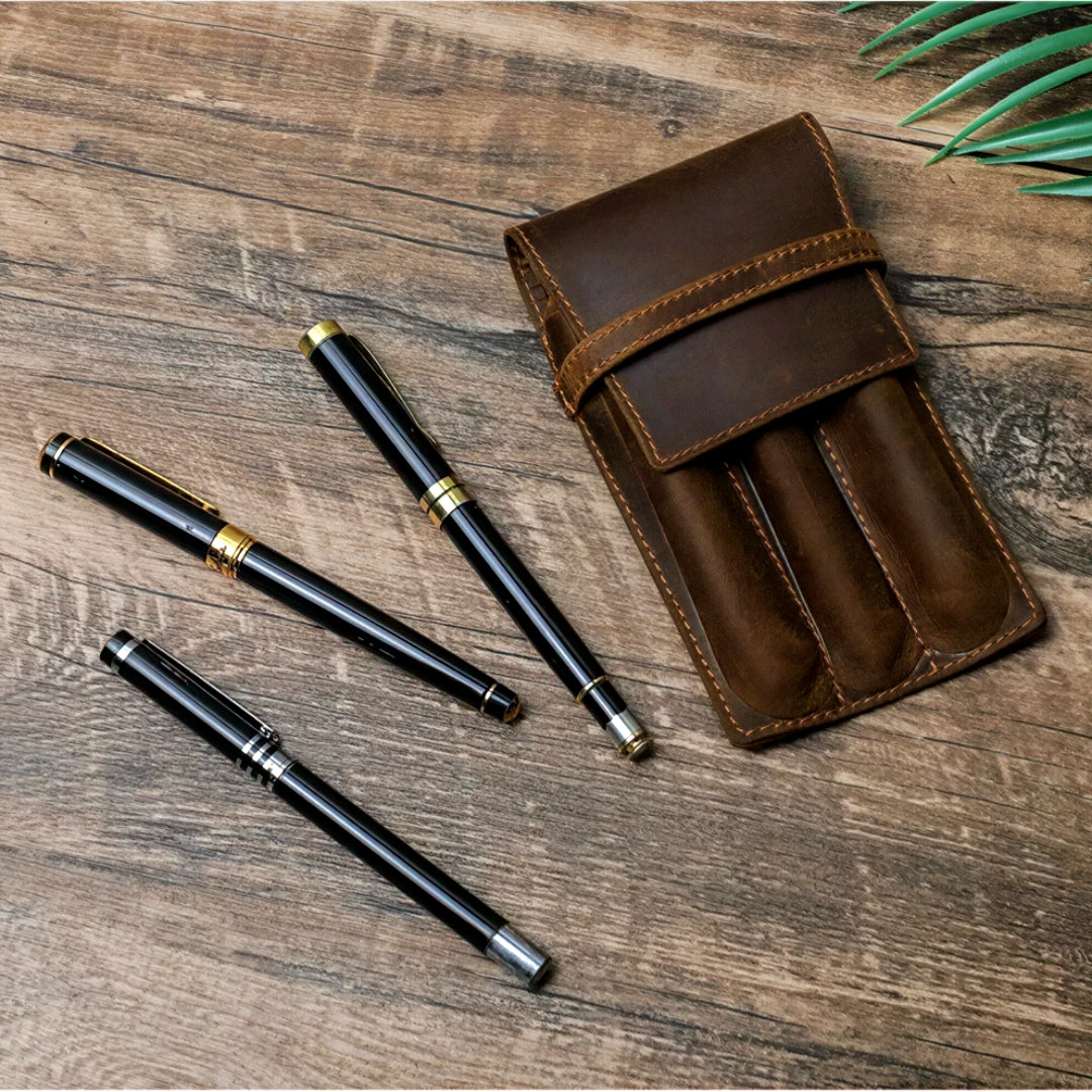 Retro Cowhide Leather Pen Case with 1/2/3 Slots