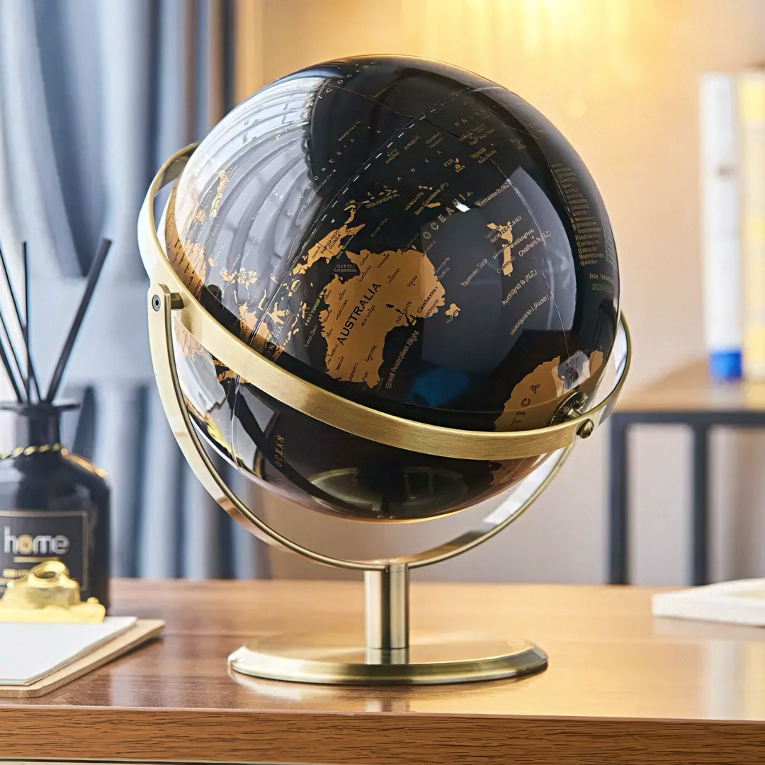 World Globe with Metal Arc and Base
