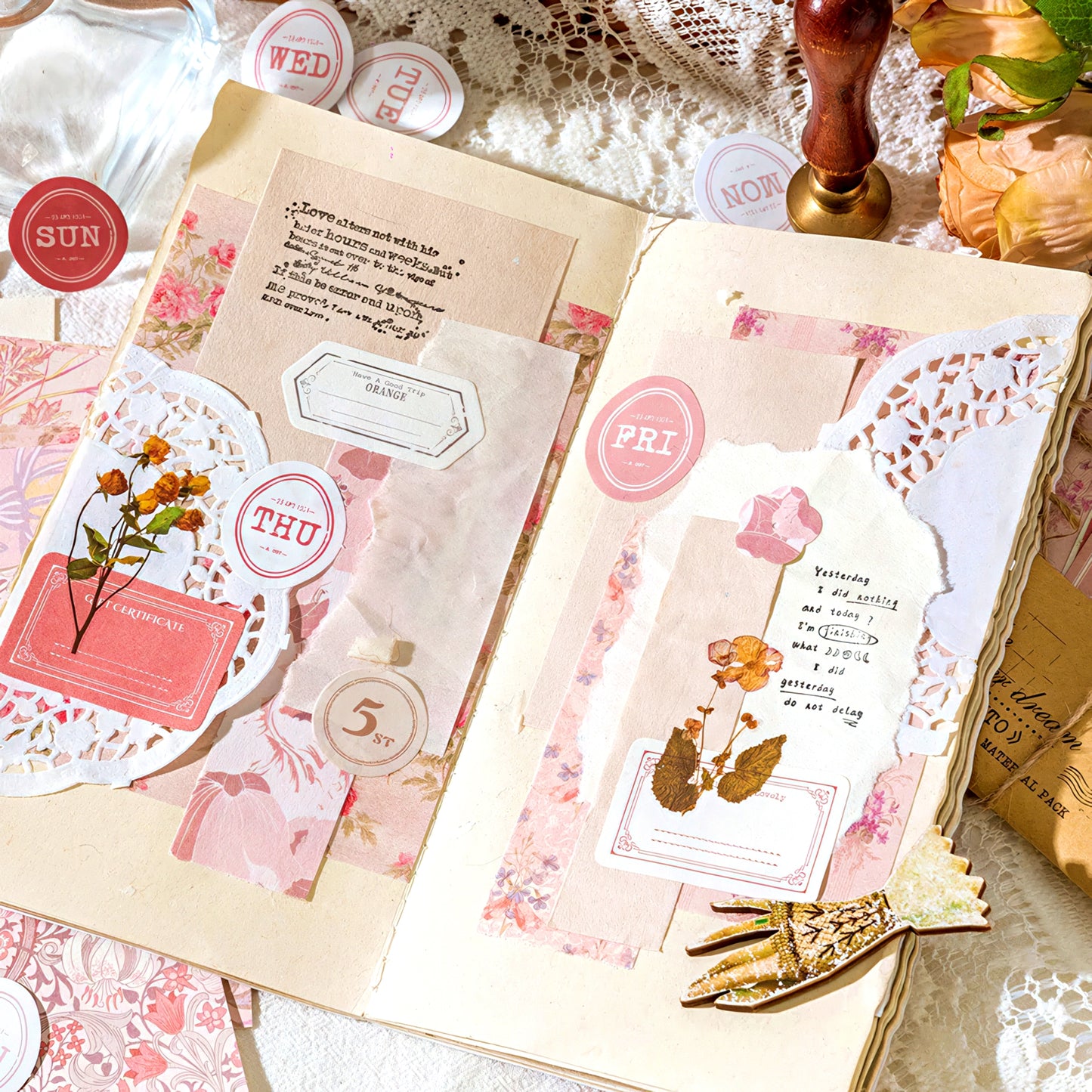 Vintage Floral Themed Scrapbook Paper Set