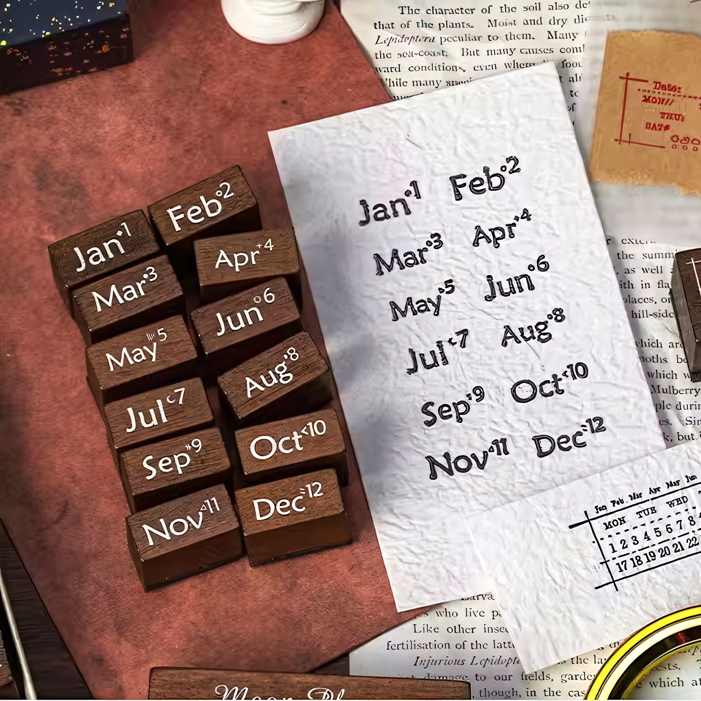 Moon Phase Calendar Wooden Stamp Set