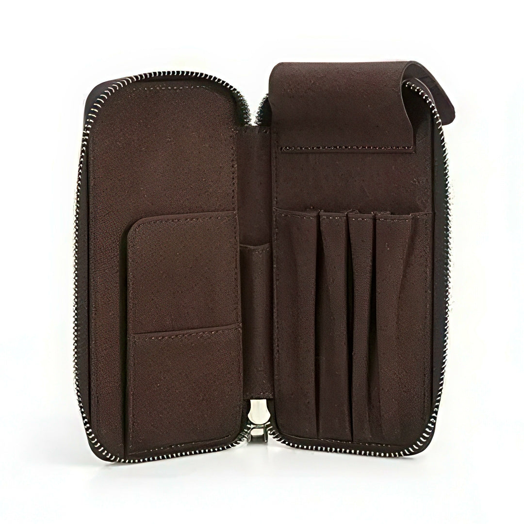 Multi Compartments Dyed Cowhide Leather Pen Case