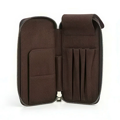 Multi Compartments Dyed Cowhide Leather Pen Case