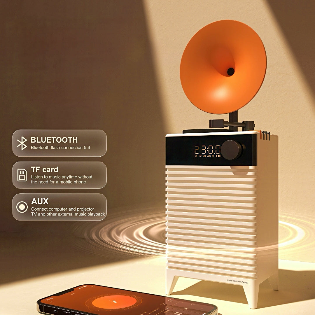 Art Deco Rechargeable Bluetooth Speaker with Digital Clock