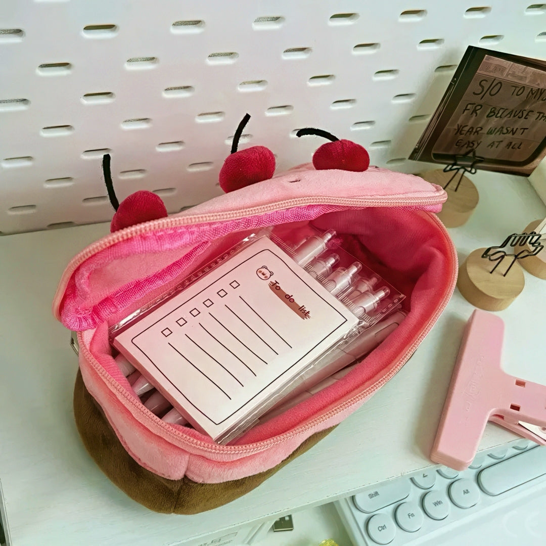 Large Capacity Cherry Cake Plush Pencil Case