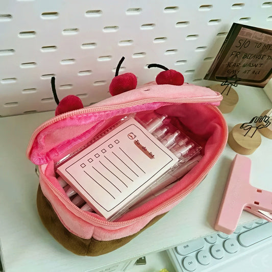 Large Capacity Cherry Cake Plush Pencil Case