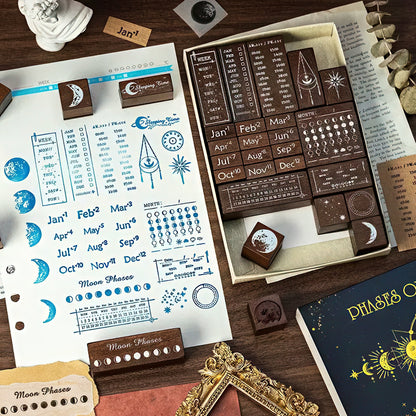 Moon Phase Calendar Wooden Stamp Set