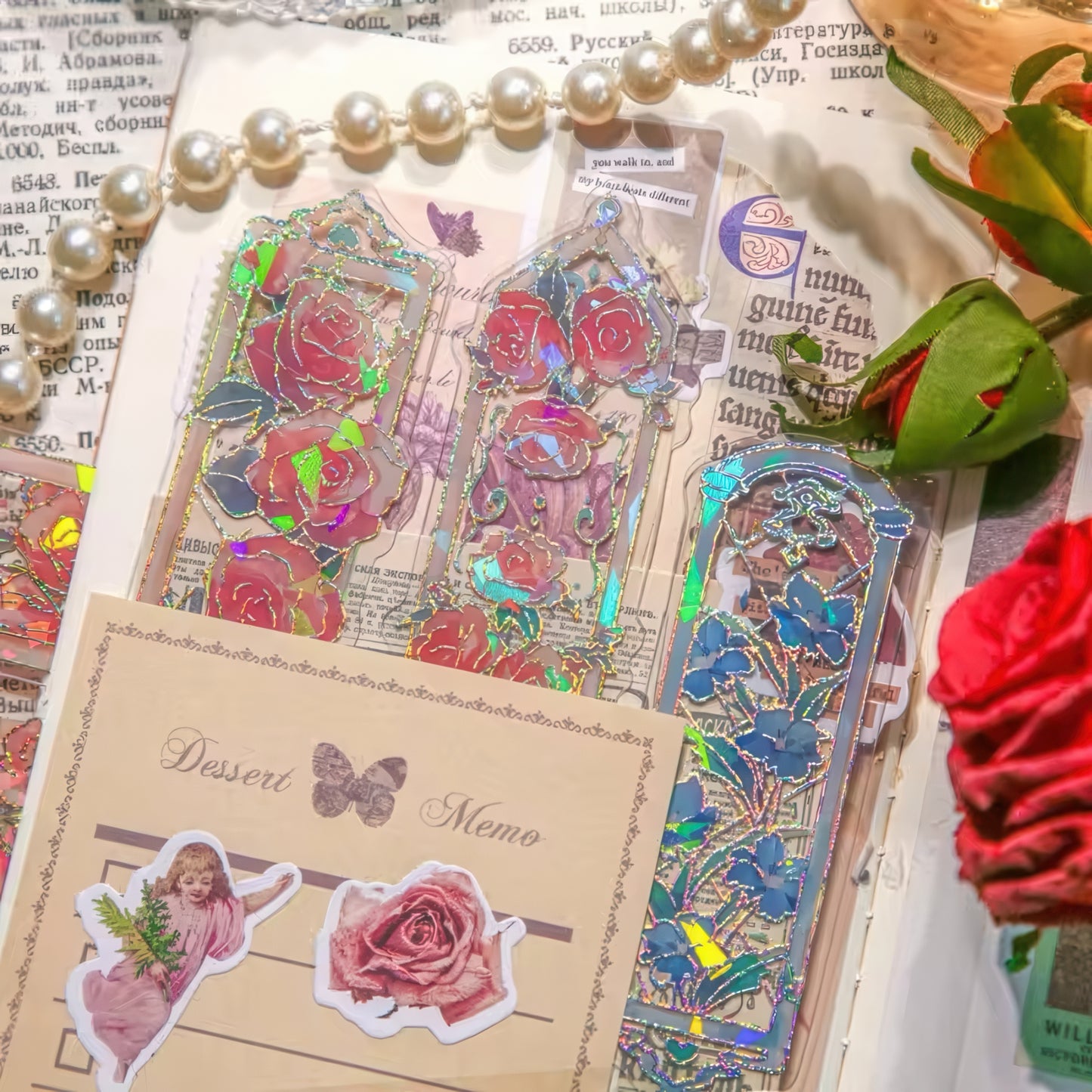 Vintage Floral Themed PVC Bookmark Set