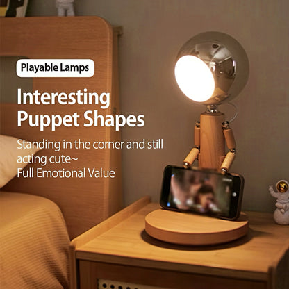 Rechargeable Wooden Figure Desk Lamp with Adjustable Joints