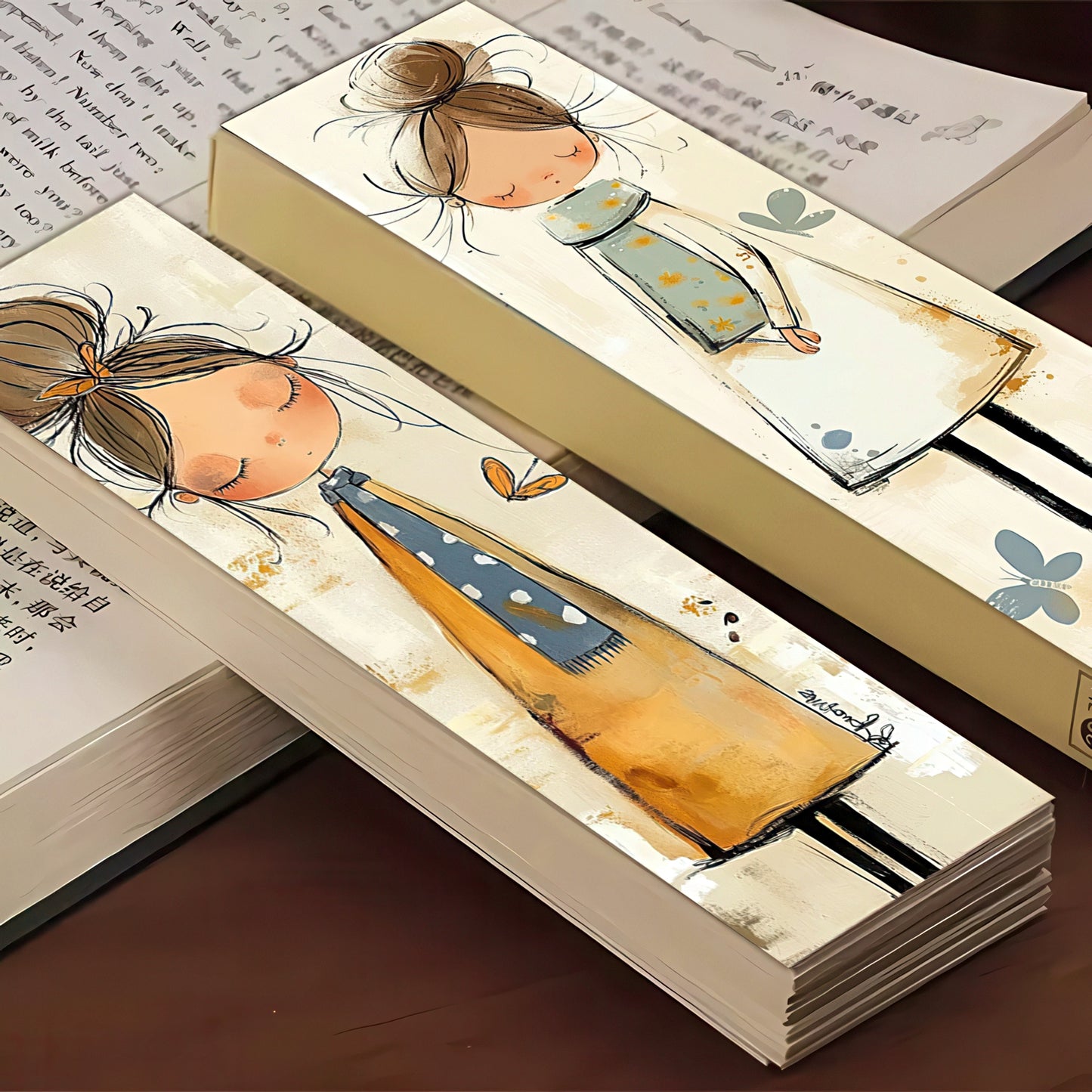 Cute Girls Illustrations Paper Bookmark Set