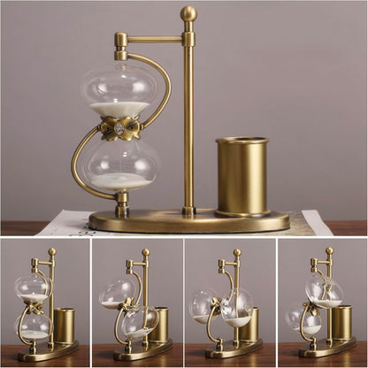 Retro Brass Hourglass with Pen Holder