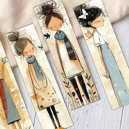 Cute Girls Illustrations Paper Bookmark Set