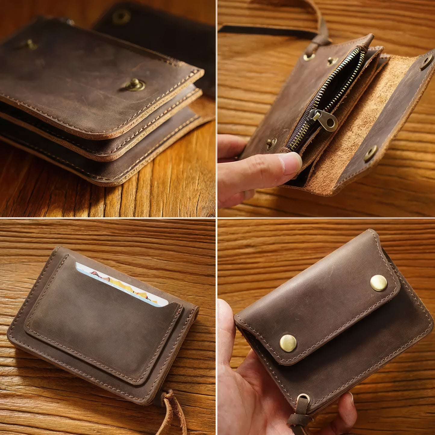 Dyed Cowhide Multifunctional Zipper Wallet