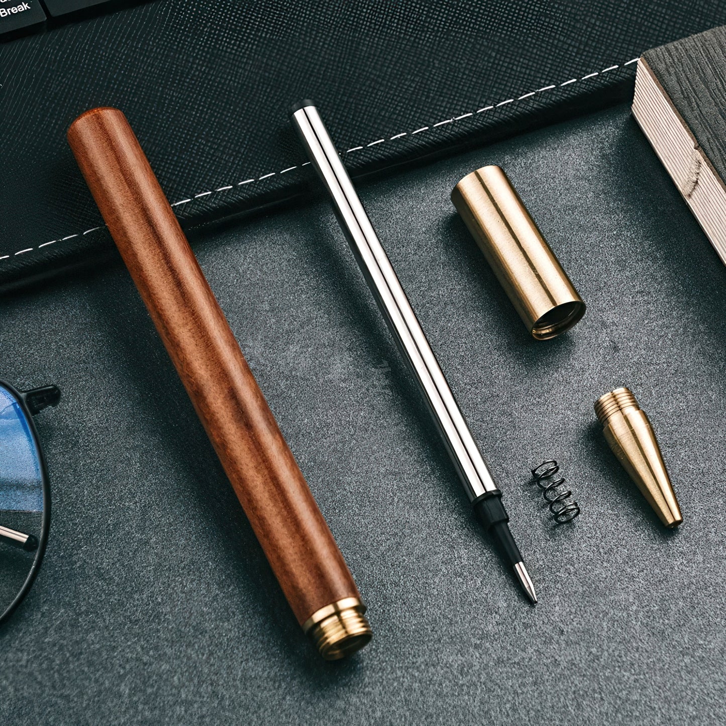 Retro Wooden and Brass Rollerball Pen