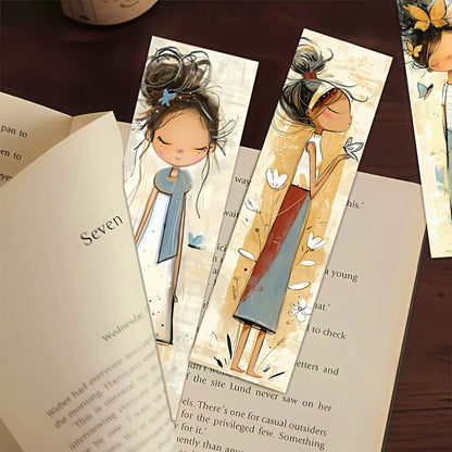 Cute Girls Illustrations Paper Bookmark Set