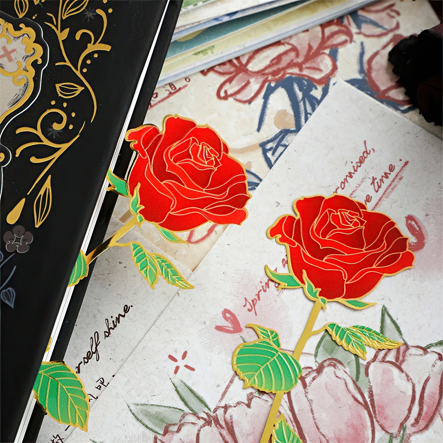 Leaf and Flower Shaped Metal Bookmark