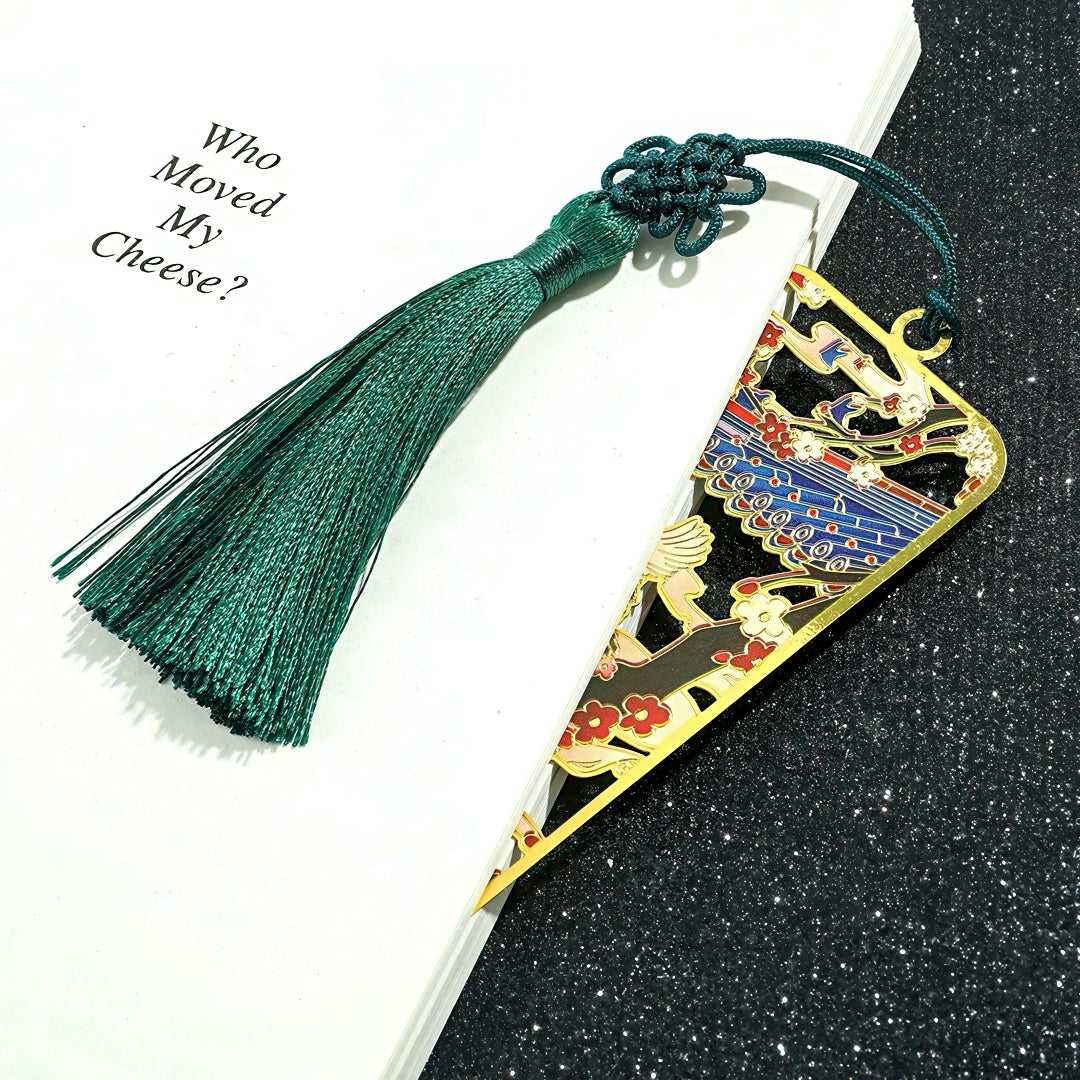 Ancient Chinese Themed Metal Bookmark with Tassel