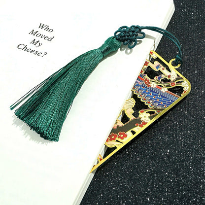 Ancient Chinese Themed Metal Bookmark with Tassel