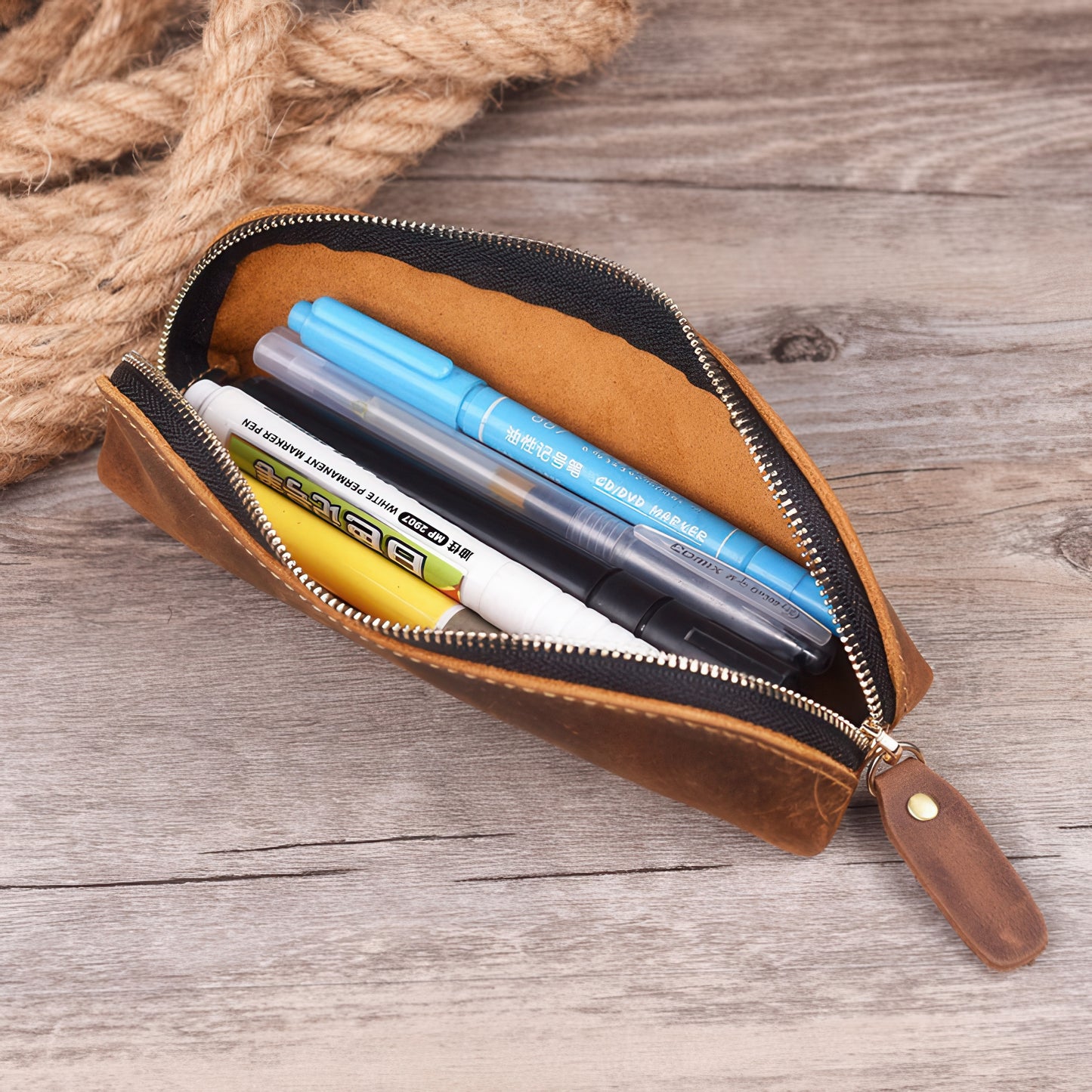 Retro Handmade Cowhide Pencil Case